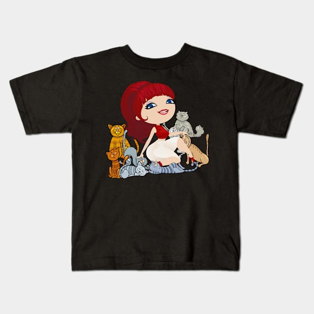 Cat Lover Girl Kids T-Shirt by indigosstuff